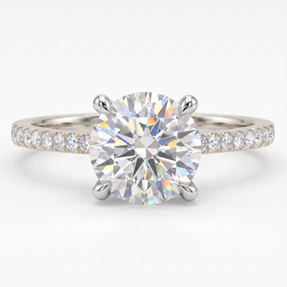 2CT Round Lab Grown Diamond Engagement Ring • Vintage White Gold Half Eternity Diamond Ring