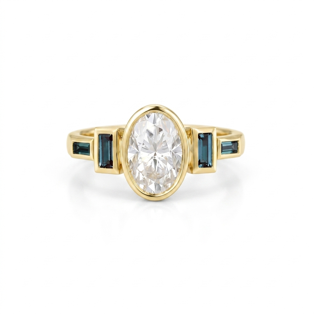 1.75 ct Oval Lab Grown Diamond Engagement Ring • Vintage Rose Gold Bezel Set Ring