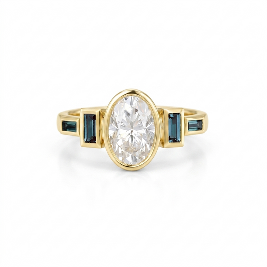 1.75 ct Oval Lab Grown Diamond Engagement Ring • Vintage Rose Gold Bezel Set Ring
