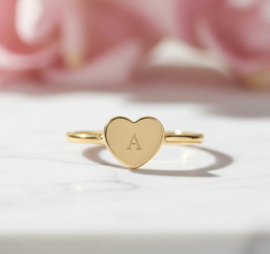 Custom Heart Ring – 14K Solid Gold Initial Band