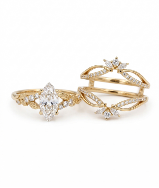 1.510CT Marquise Lab Diamond Leaf Bridal Ring Set