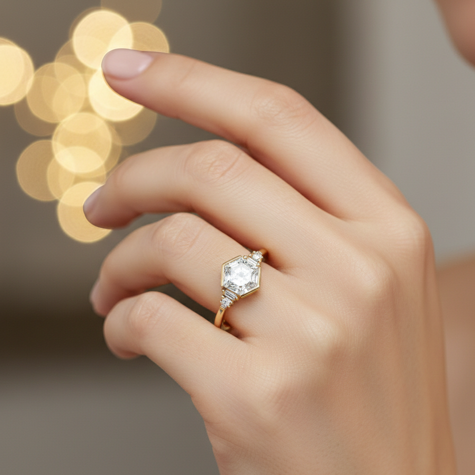 1.400CT Hexagon Lab Grown Diamond Engagement Ring