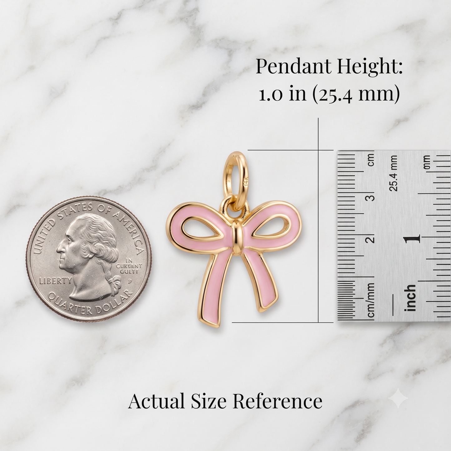 Pink Bow Necklace, 14K Gold Bow Pendant Necklace