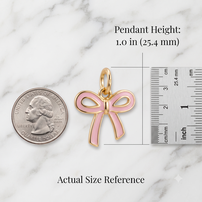 Pink Bow Necklace, 14K Gold Bow Pendant Necklace
