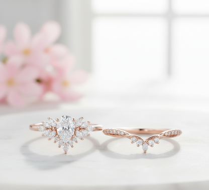 1.70 Ct Pear Lab Diamond Bridal Set – Vintage Cluster Ring