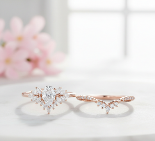 1.70 Ct Pear Lab Diamond Bridal Set – Vintage Cluster Ring