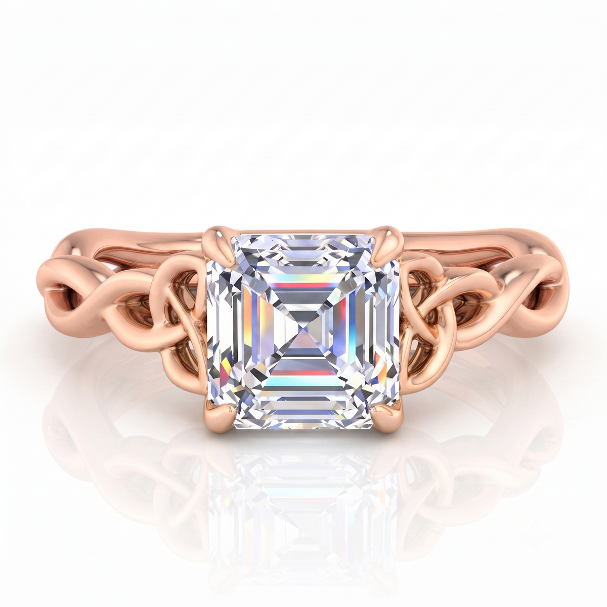 Stylish 1.50ct Asscher Cut Lab Grown Diamond Ring with Infinity Twist