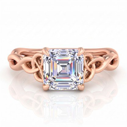 Stylish 1.50ct Asscher Cut Lab Grown Diamond Ring with Infinity Twist