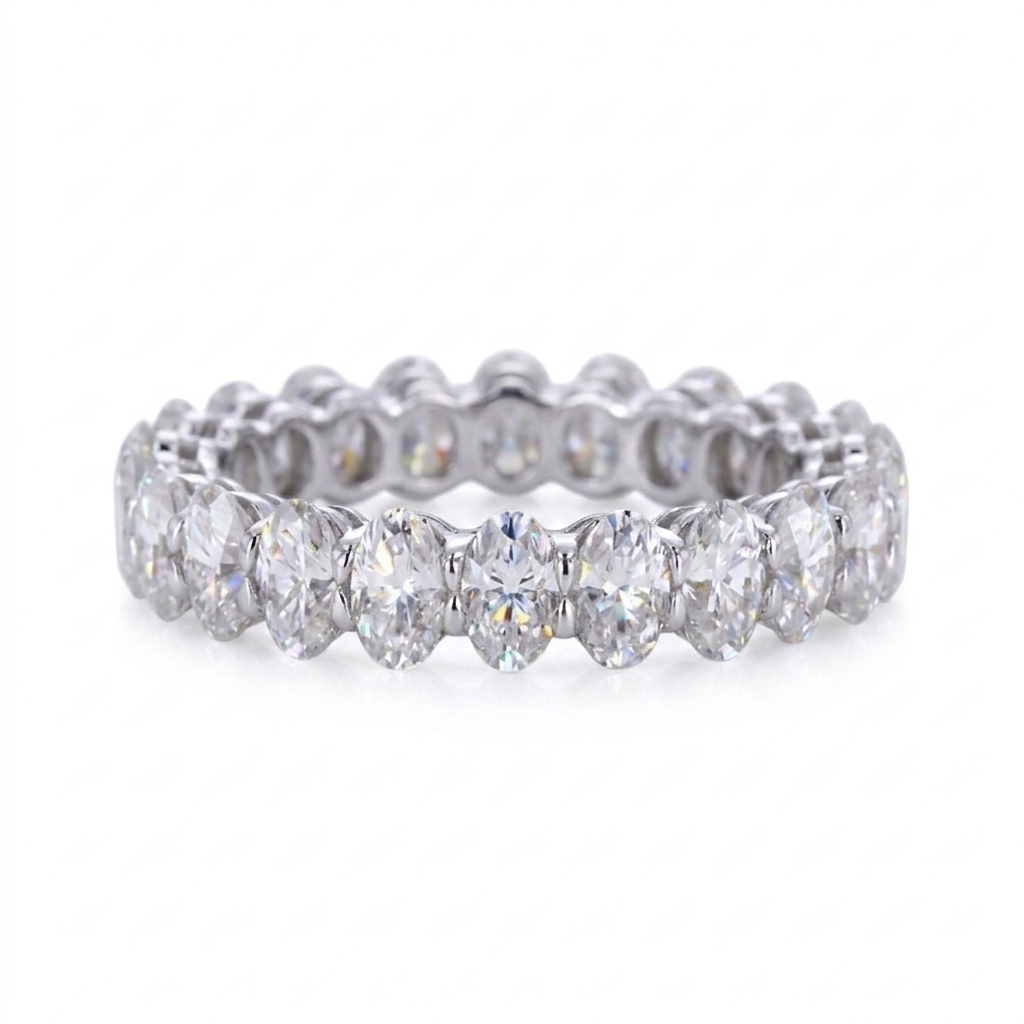 6.00Ctw Oval Cut Lab-Grown Full Eternity Band Ring In solid 14K White Gold