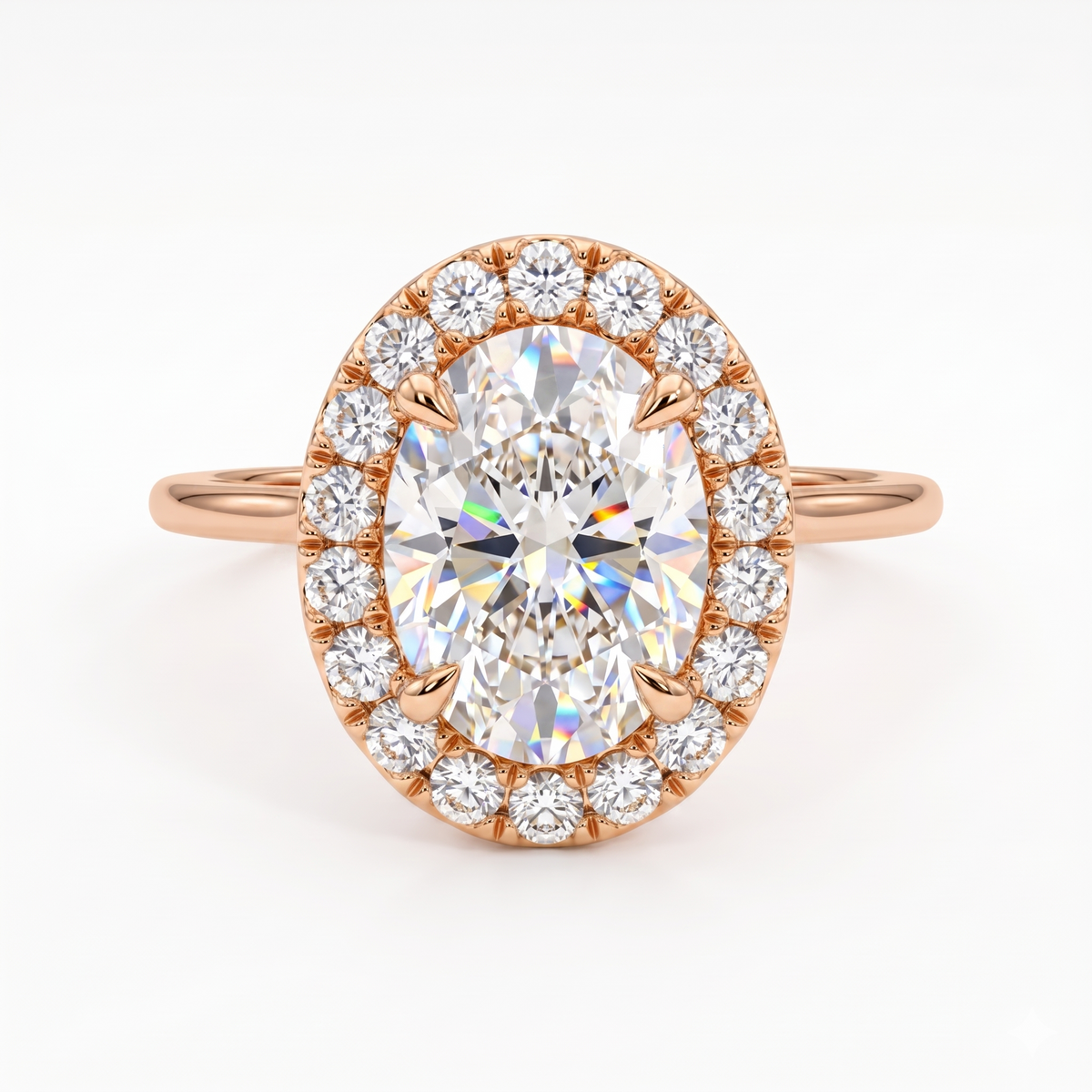 1.0ct Oval Cut Halo Lab-Grown Engagement Ring