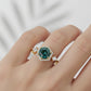 1.32 Ct Hexagon Lab Diamond Ring  - Green Moissanite Halo Engagement