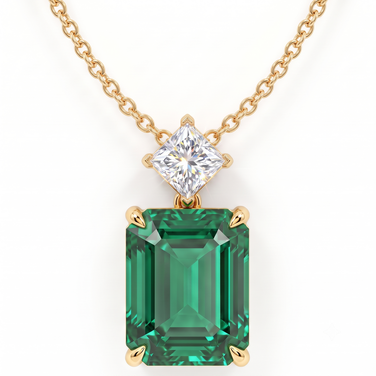 5 Ct Emerald Cut Green Gemstone Lab Grown Diamond Necklace