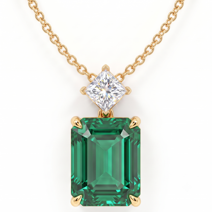5 Ct Emerald Cut Green Gemstone Lab Grown Diamond Necklace