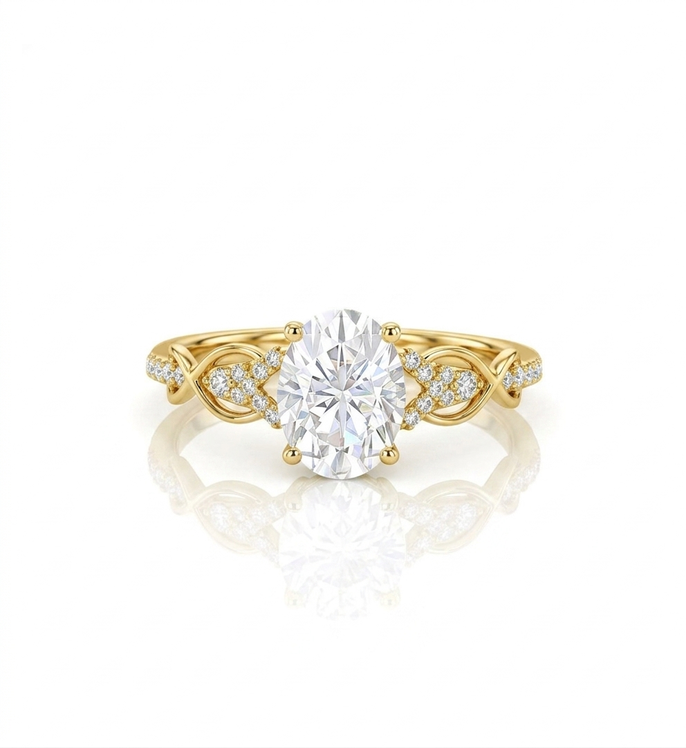 1.25 ct Oval Lab Grown Engagement Ring • Vintage Rose Gold Twist Wedding Ring