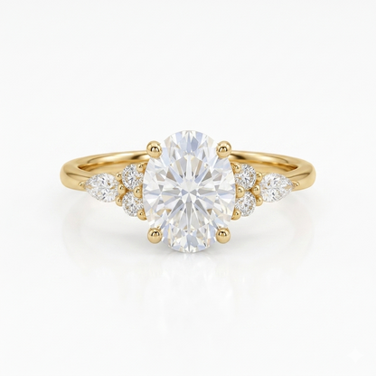 1.25 ct Oval Lab Grown Diamond Engagement Ring • Cluster Side Stone Ring