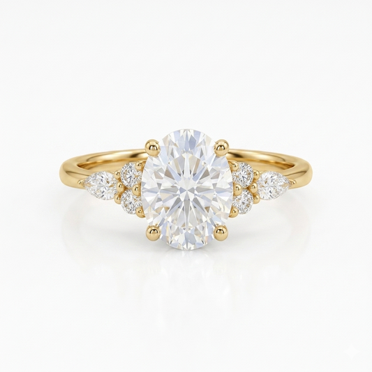 1.25 ct Oval Lab Grown Diamond Engagement Ring • Cluster Side Stone Ring