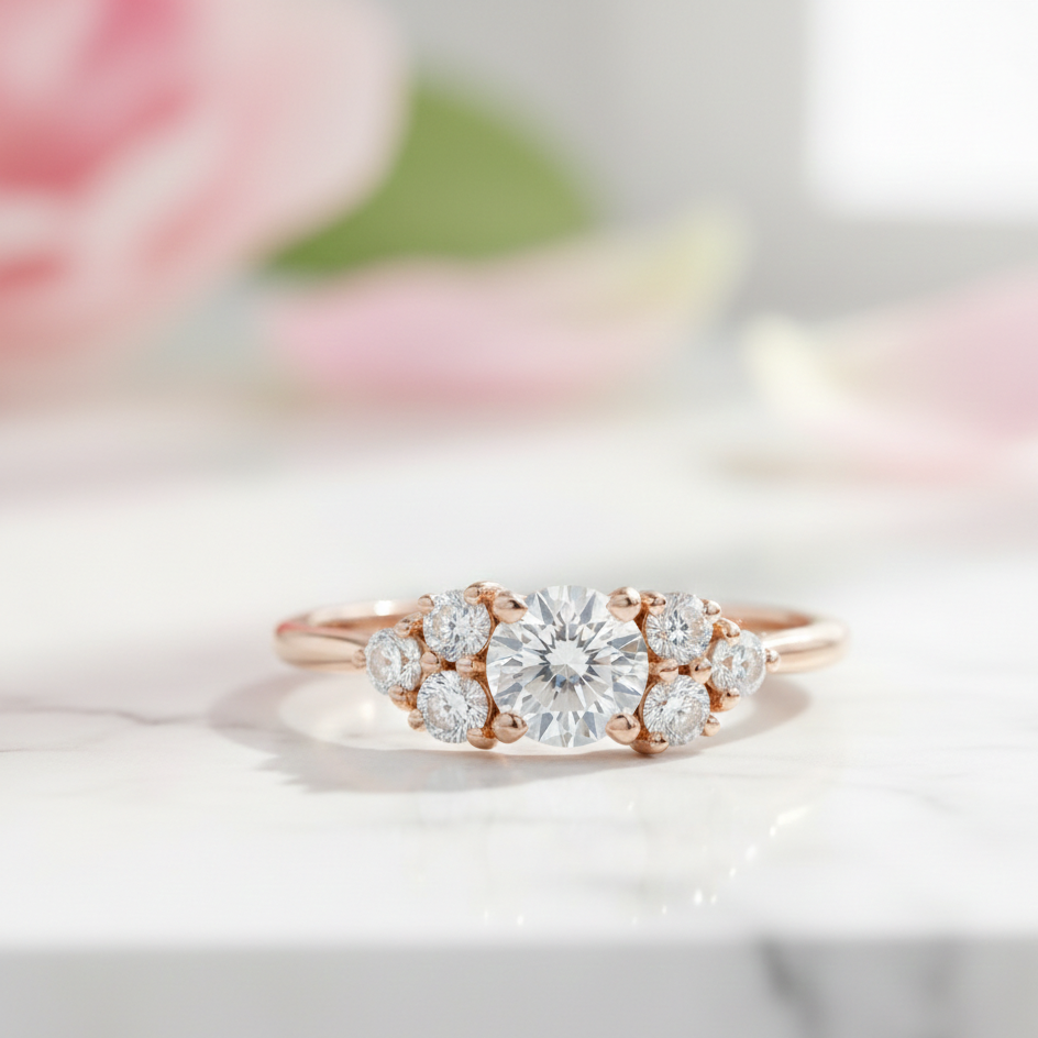 1.30 Ct Round Cluster Lab Grown Diamond Engagement Ring