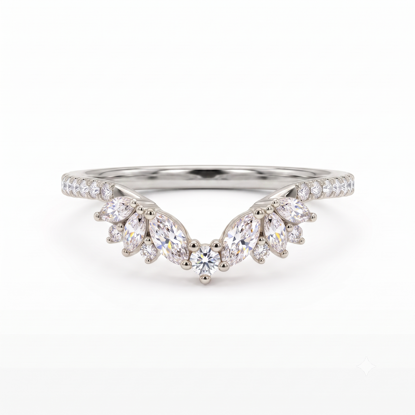 0.600 ct Marquise & Round Cut Lab Grown Diamond V Shape Curved  Band Ring