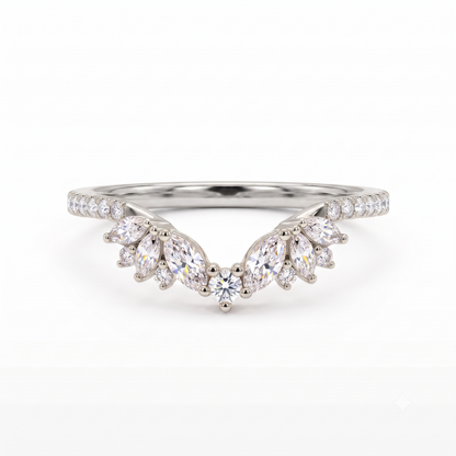 0.600 ct Marquise & Round Cut Lab Grown Diamond V Shape Curved  Band Ring