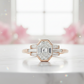 Hexagon Engagement Ring with Baguette Side Stones