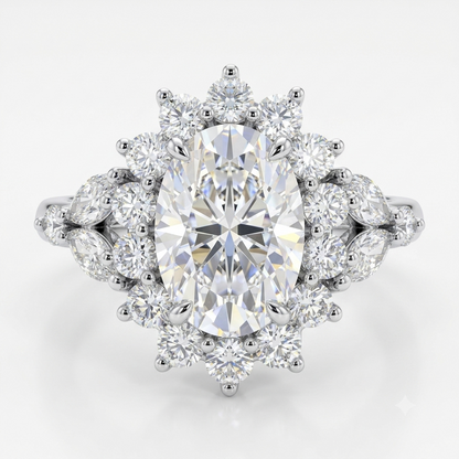 3CT Oval Lab Grown Diamond Cluster Engagement Ring • Vintage Rose Gold Art Deco Bridal Ring