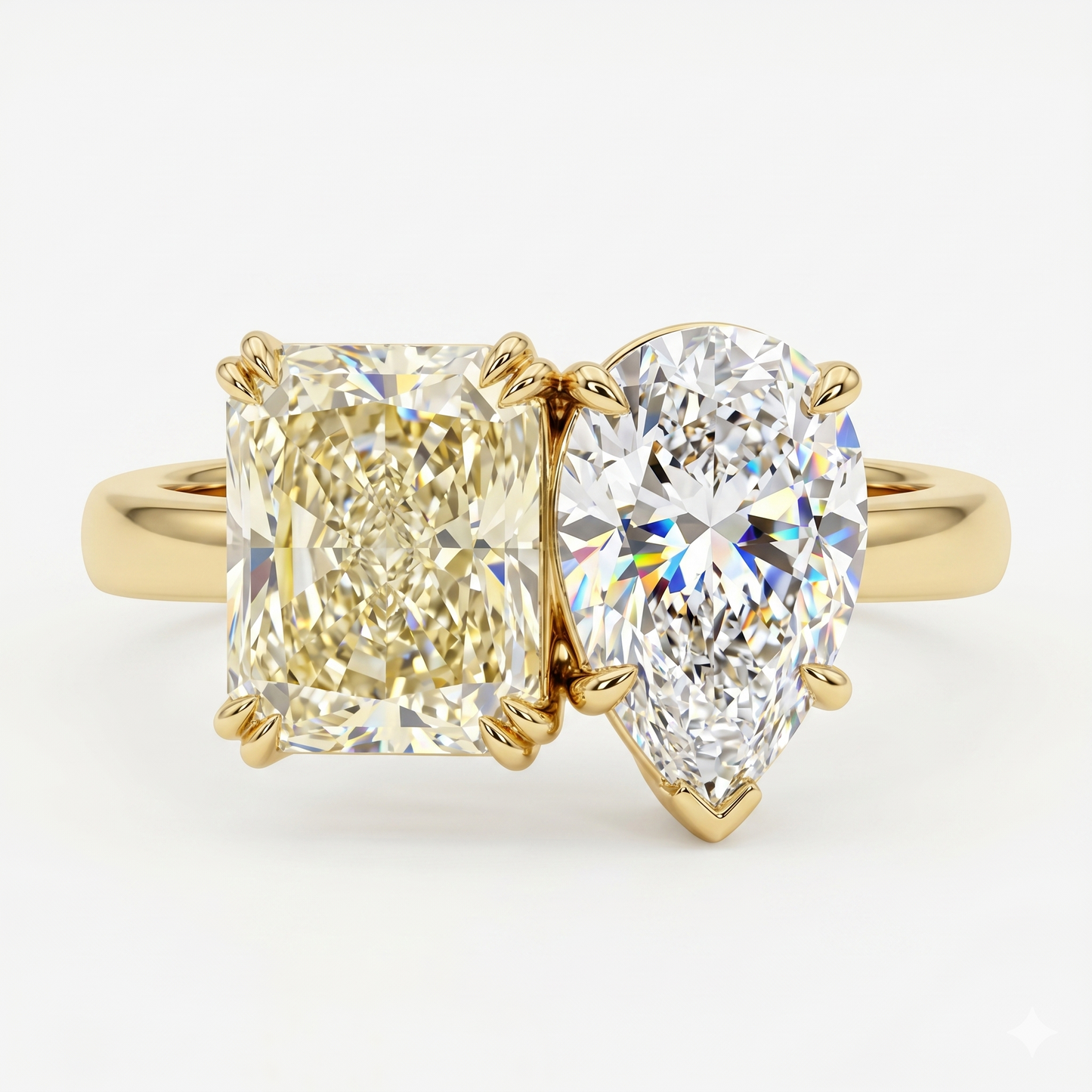 Pear Cut and Radiant Cut Lab-Grown Two Stone Wedding Ring
