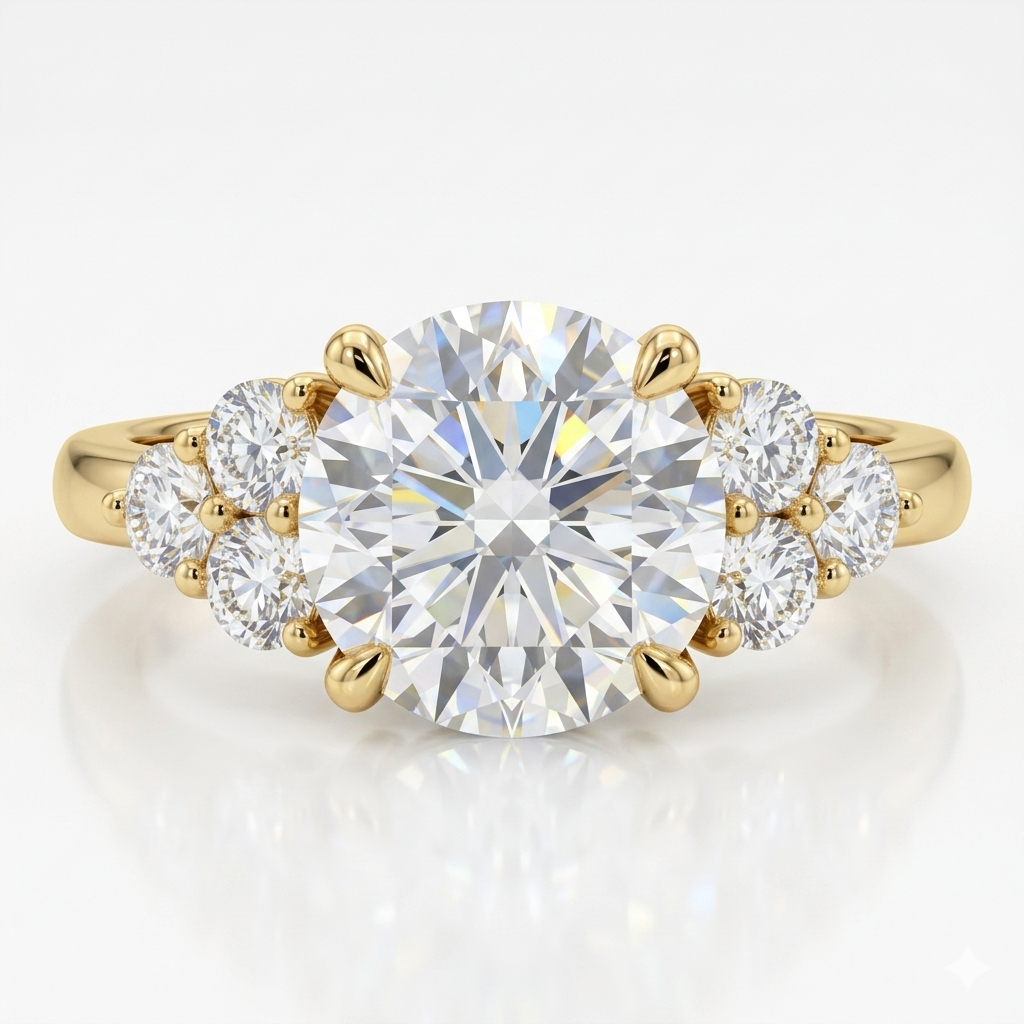 0.90 ct Round Cut Lab Grown Diamond Cluster Engagement Ring • Bridal Wedding Ring