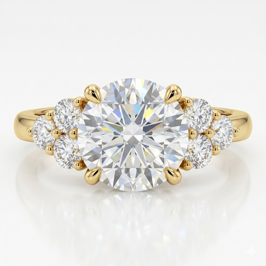 0.90 ct Round Cut Lab Grown Diamond Cluster Engagement Ring • Bridal Wedding Ring