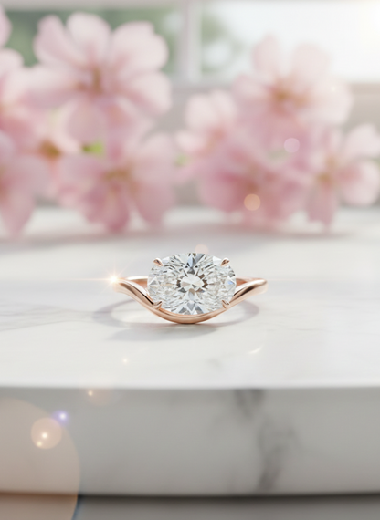 1.50 ct Oval Lab-Grown Engagement Ring - Curved Solitaire