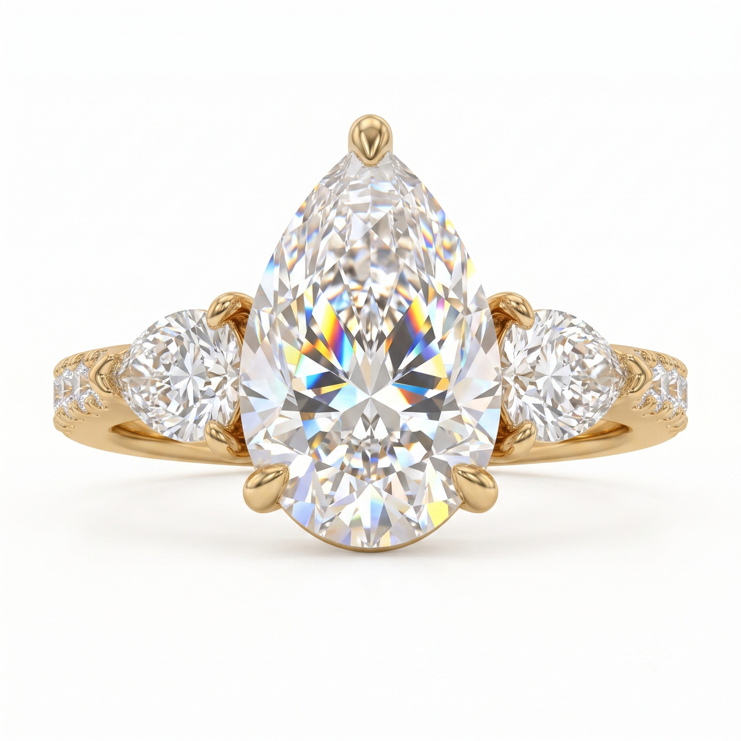 7.7x5.7mm Pear cut Natural Diamond Engagement Ring, Stacking ring