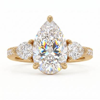 7.7x5.7mm Pear cut Natural Diamond Engagement Ring, Stacking ring