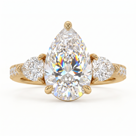 7.7x5.7mm Pear cut Natural Diamond Engagement Ring, Stacking ring