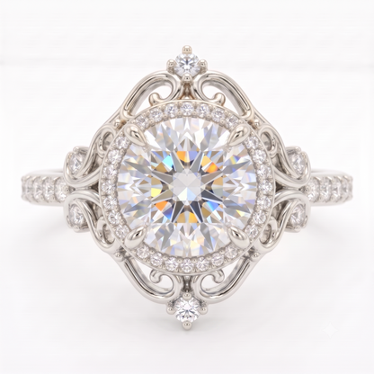 1.600ct  Round Cut Lab Grown Diamond Halo Engagement Ring