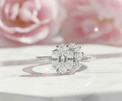 Hexagon Engagement Ring 1.65 CT – Geometric Cluster 14K Gold Ring