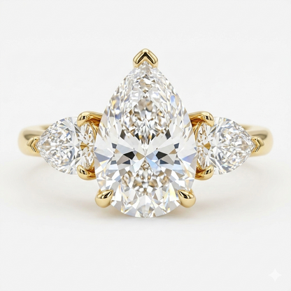 1.60ct Pear cut Natural Three Stone Diamond Engagement Ring