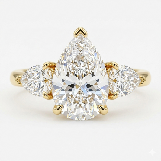 1.60ct Pear cut Natural Three Stone Diamond Engagement Ring