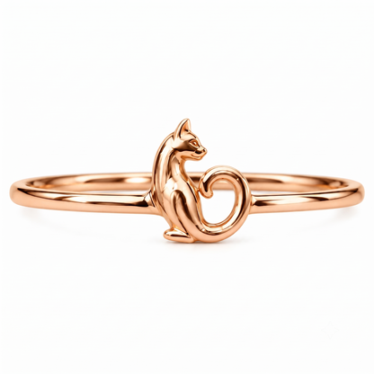 14K Gold Cat Ring, Cat Lover Gift, Cute Animal Ring