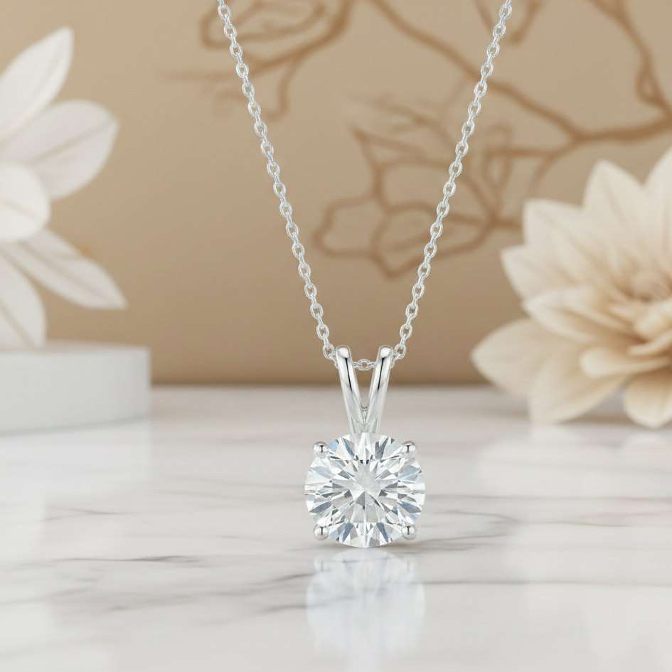 0.13 CT round cut diamond necklace – simple & timeless