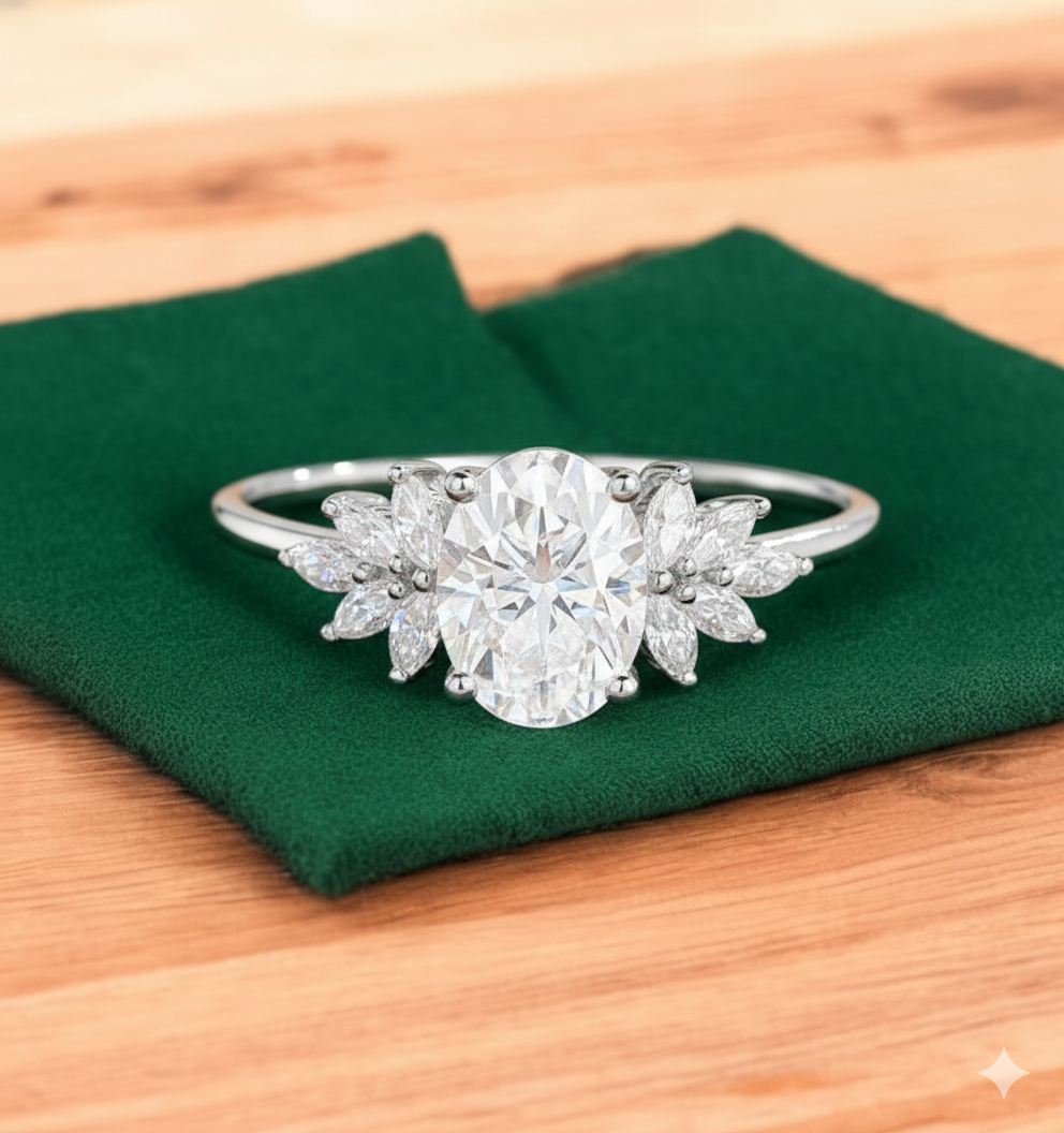 1.650ct Oval cut Lab Grown Diamond Cluster Engagement Ring