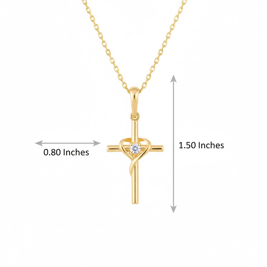 0.050 Ct Cross Necklace 14K Solid Gold