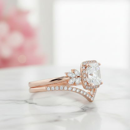 1.60 Ct Asscher Cut Lab-Grown Engagement Ring Set