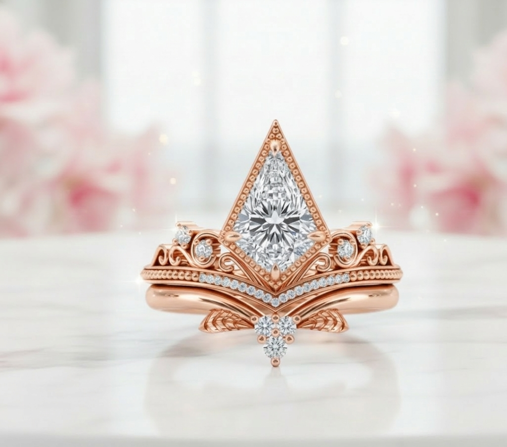 Unique 1.74 CT Kite Cut Engagement Ring Set – Modern Bridal Ring