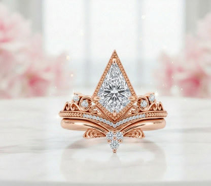 Unique 1.74 CT Kite Cut Engagement Ring Set – Modern Bridal Ring