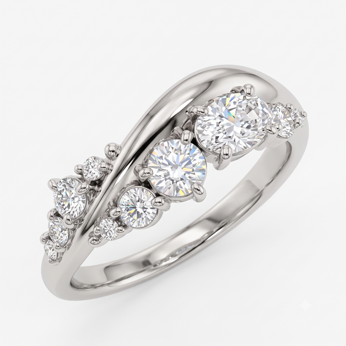 0.500 ct Oval & Round Cut Lab Grown Diamond Curved Wedding Band