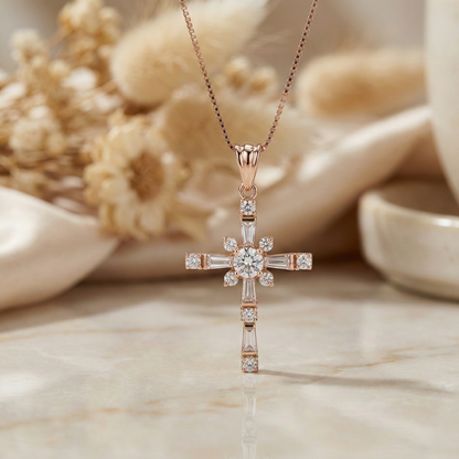 Lab-Grown Cross Pendant Necklace 0.625 ct -  Baguette Cross