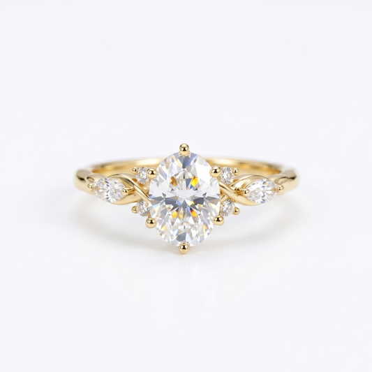 6*8mm Oval cut Natural Diamond Engagement Ring,Stacking ring