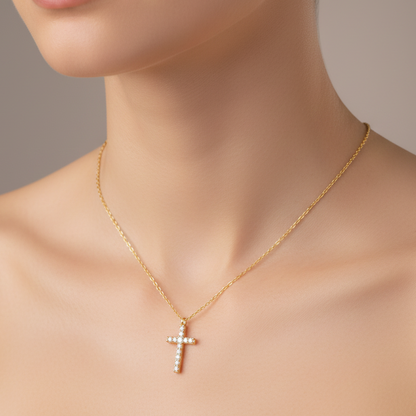 0.150 Ct Lab-Grown Cross Necklace – 14K Rose Gold Pendant