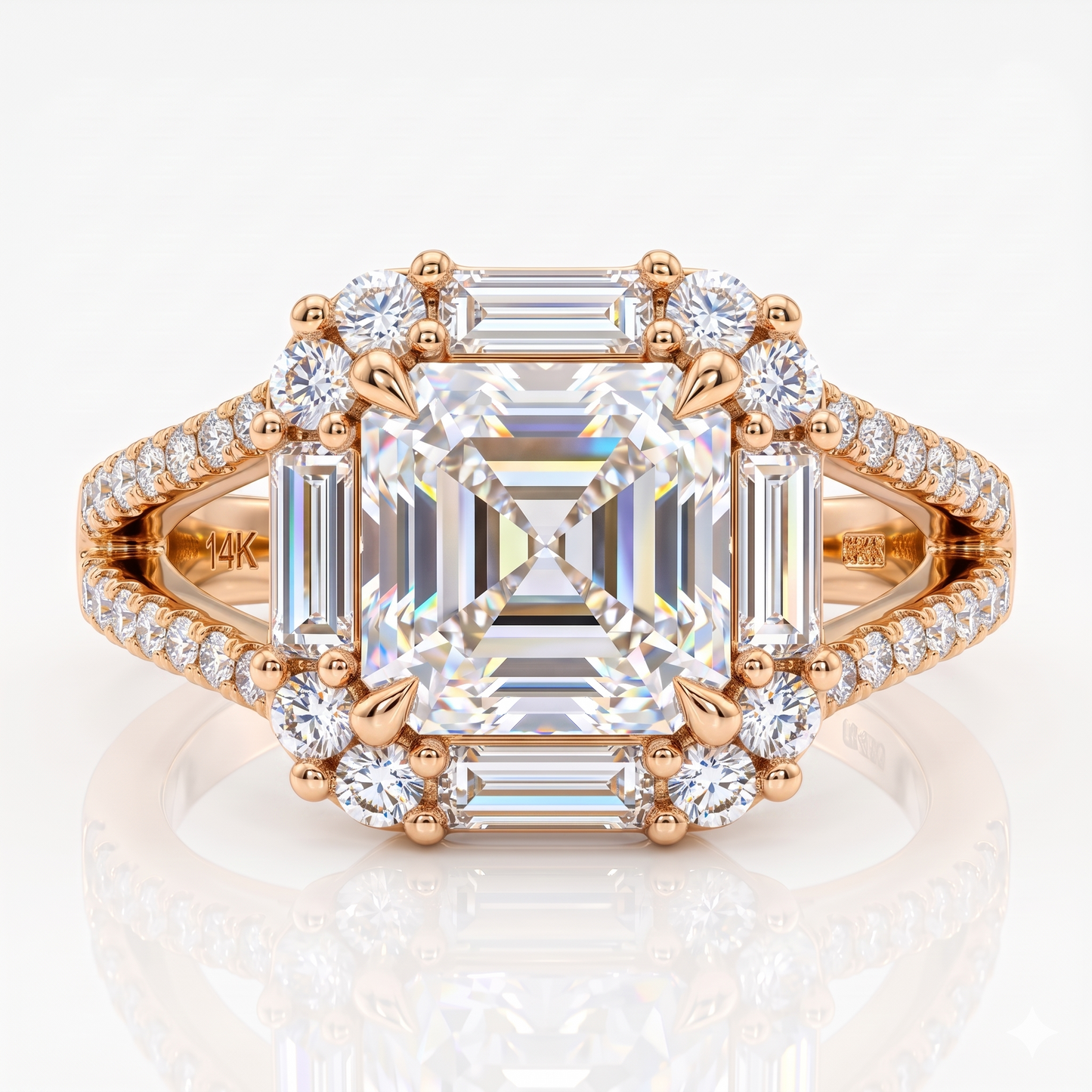 1.650 CT Asscher Cut Lab Grown Diamond Halo Engagement Ring