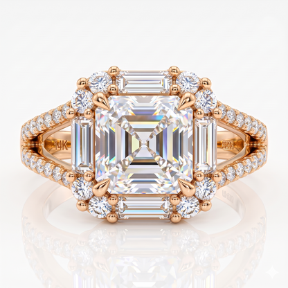 1.650 CT Asscher Cut Lab Grown Diamond Halo Engagement Ring