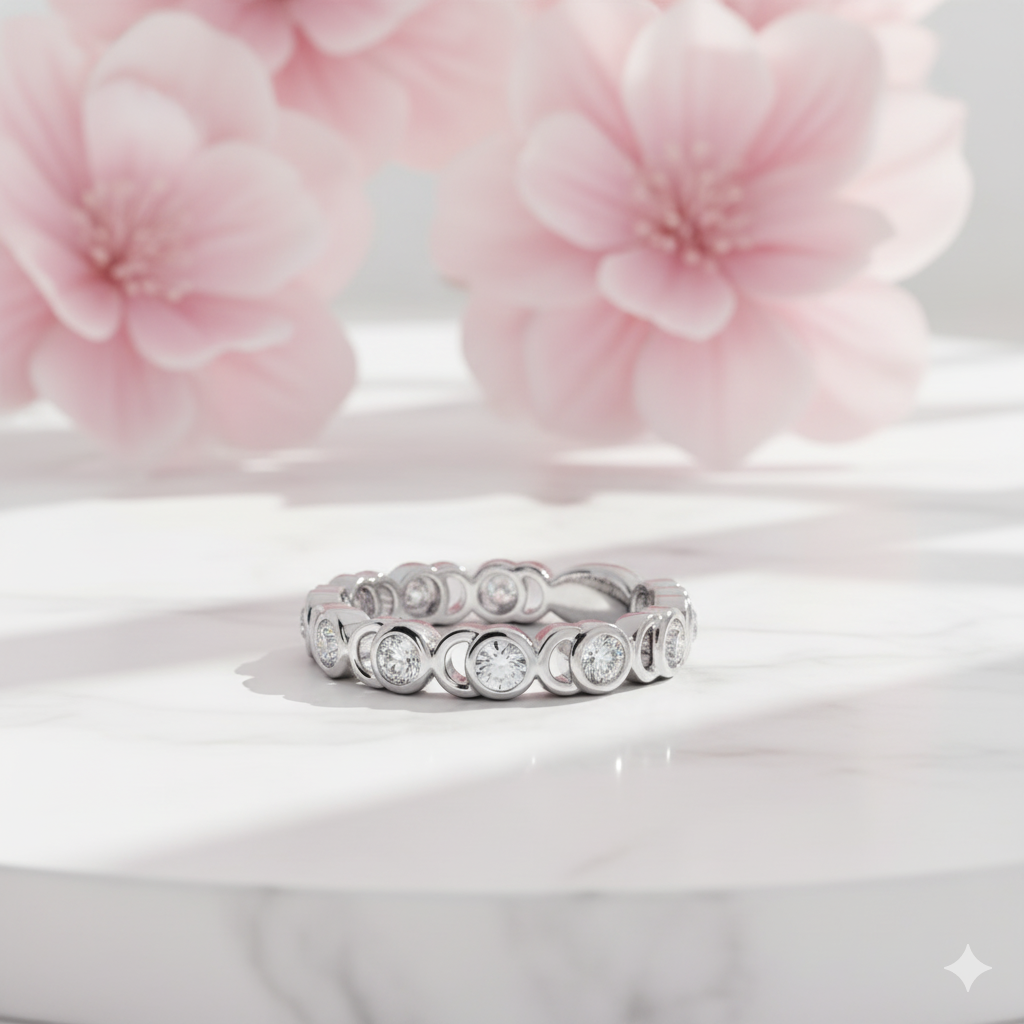 Lab Grown Diamond Eternity Band • 14K Gold Bezel Set Wedding Ring